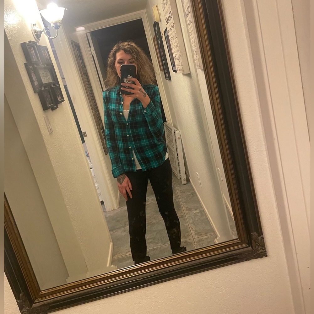 green and black flannel button up